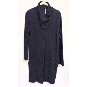 Blue Canoe Organic Cotton Blue Black Ribbed Longline Artsy Cardigan Size Small